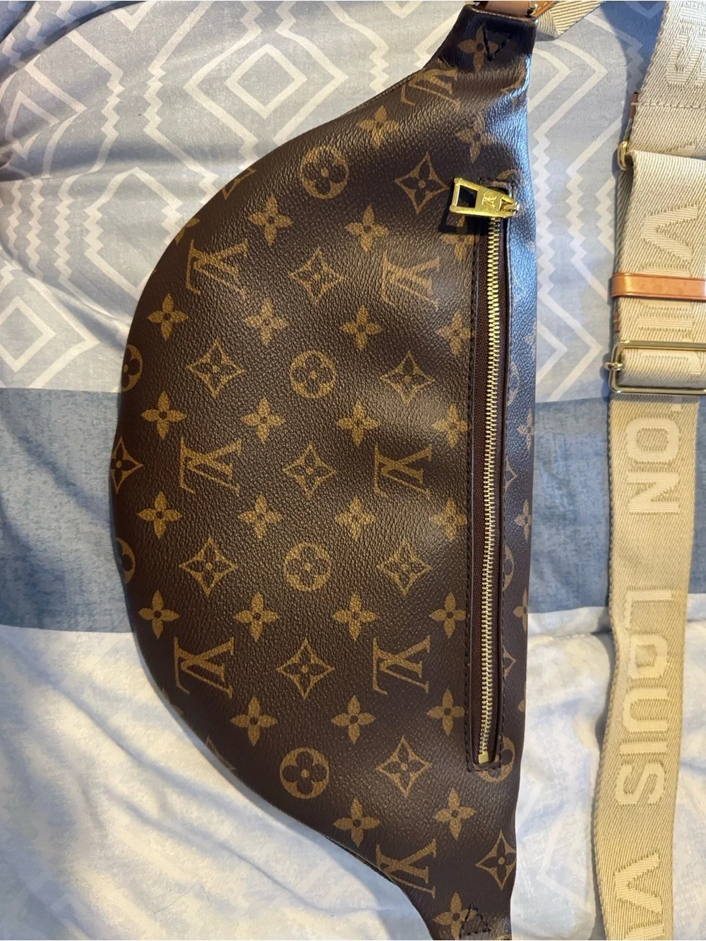 Authentic Louis Vuitton Monogram Belt Bag with Beige Interior and Tan Trim